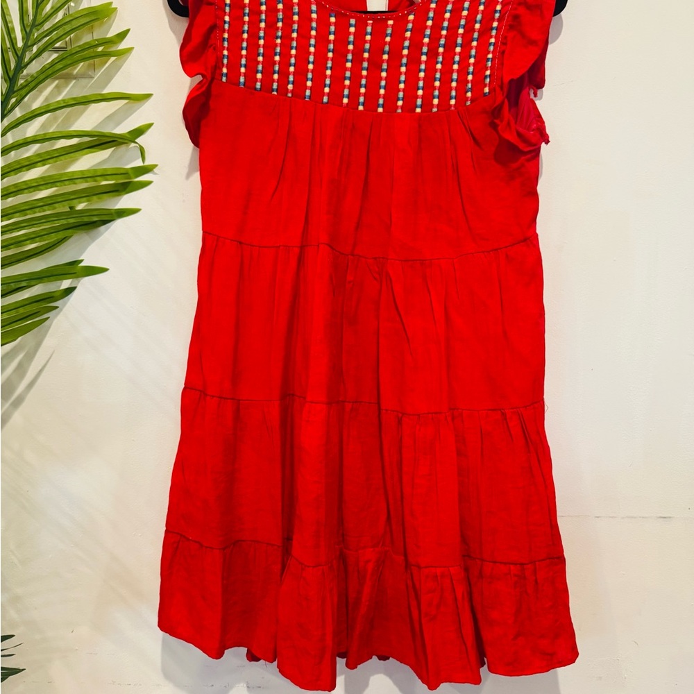 Red Ruffled Women's Dress - Picture 6 of 6